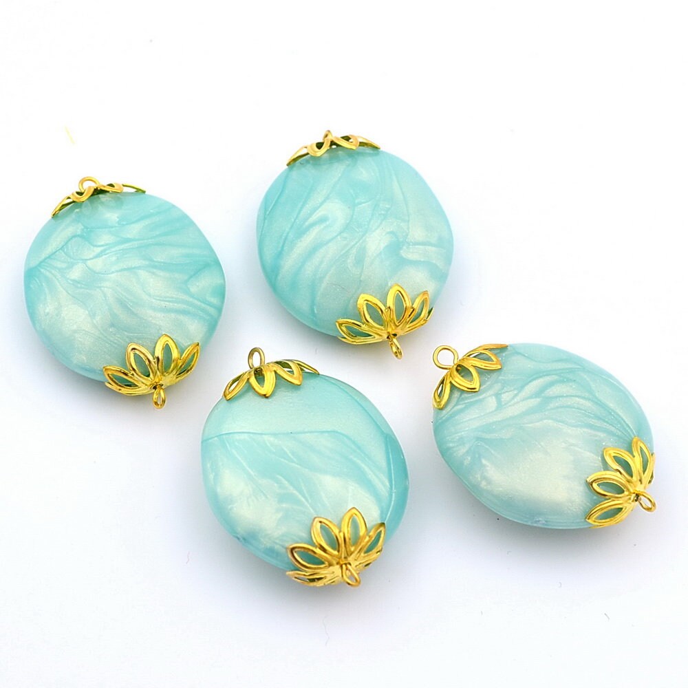 Lot de 6 perles ovales acryliques - vert eau