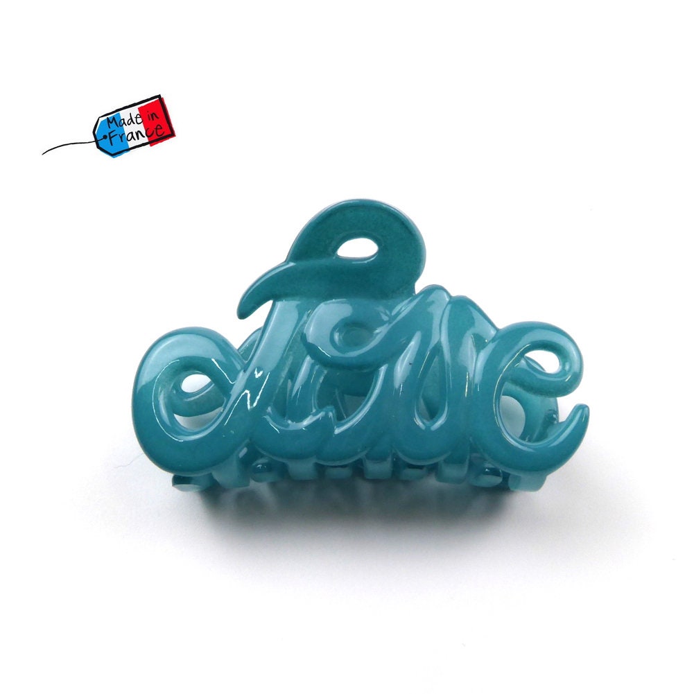 Pince à cheveux "Love" 5,5cm en acétate, bleu, qualité premium, Made in France
