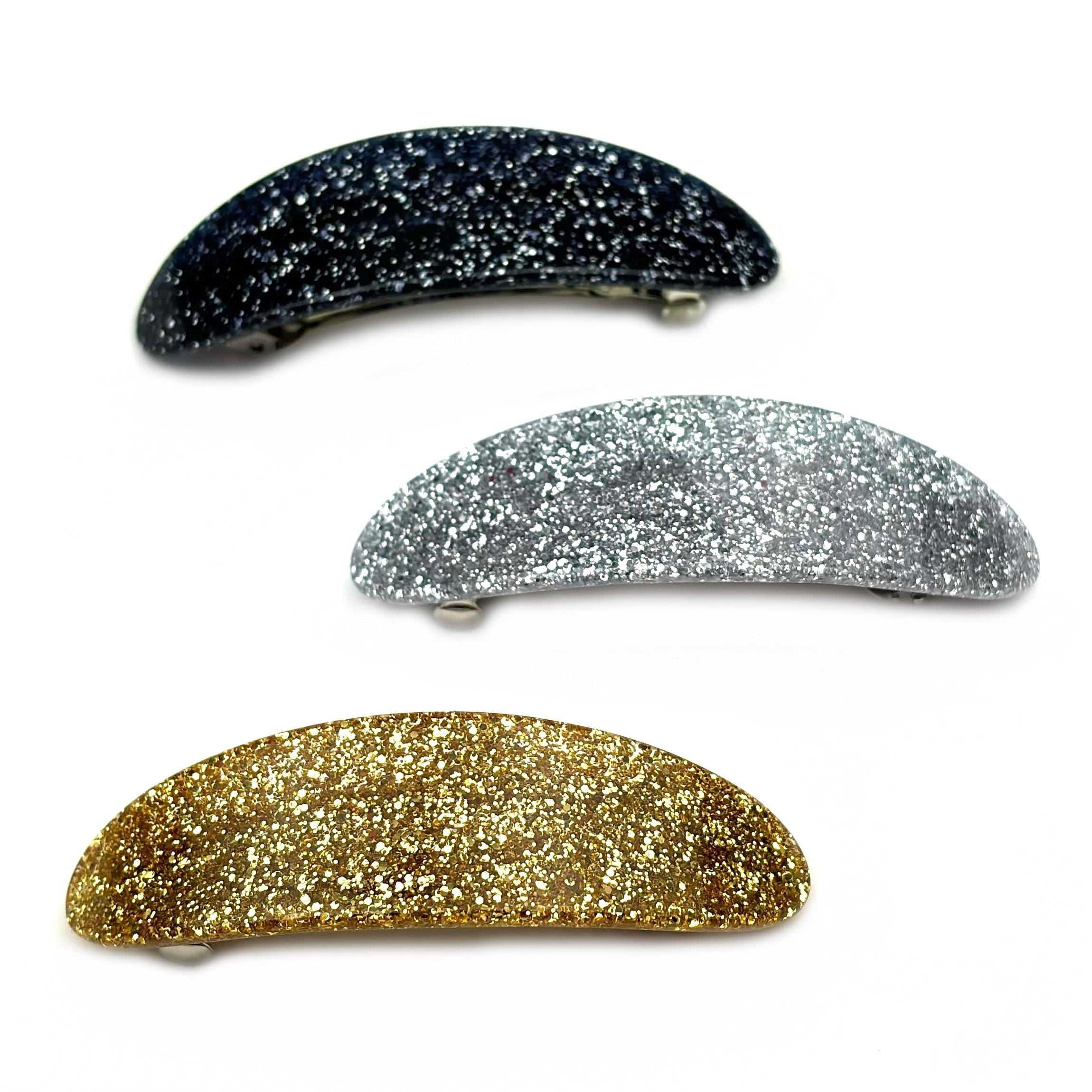 Barrette Cheveux Ovale incurvée 9cm Paillettes, cheveux épais