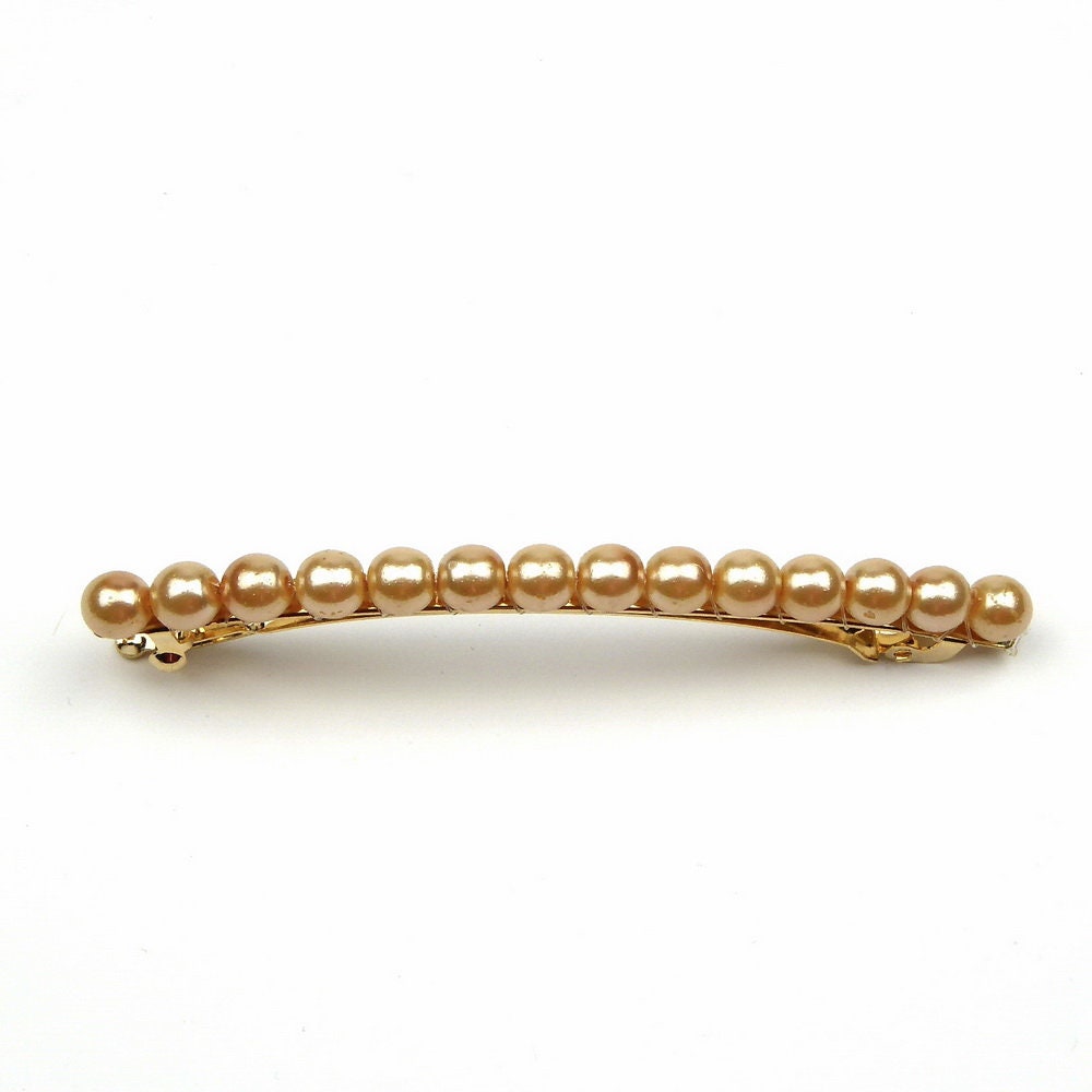 Barrette cheveux fine 8cm, perles nacrées beige