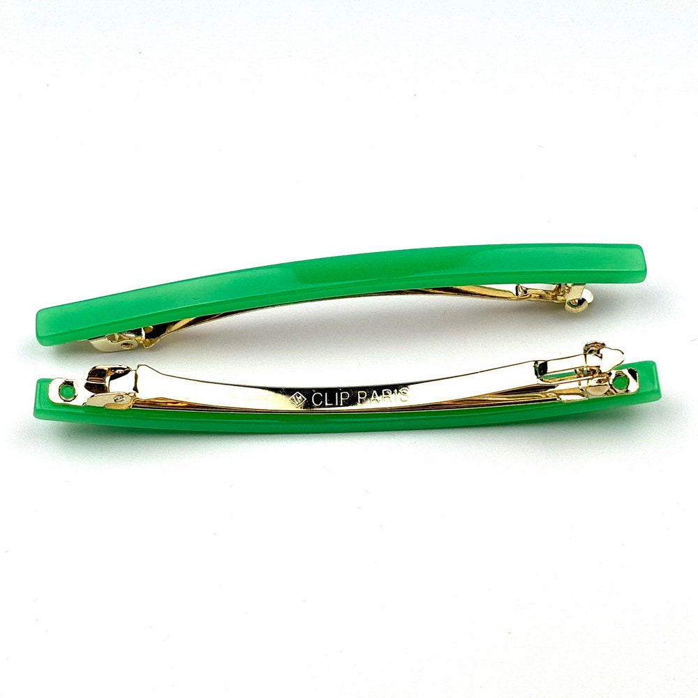 Barrettes cheveux fine fait main 9cm vert - Lot de 2