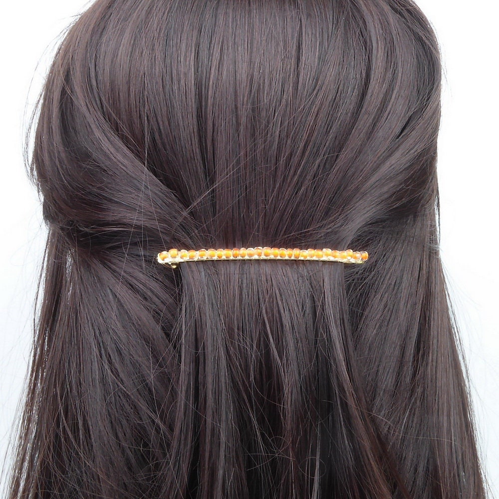 Barrette cheveux fine 8cm, perles de rocaille, cheveux fins