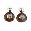 Boucles d'oreilles pendantes émail et cristaux - marron