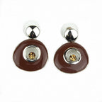 Boucles d'oreilles pendantes émail et cristaux - marron