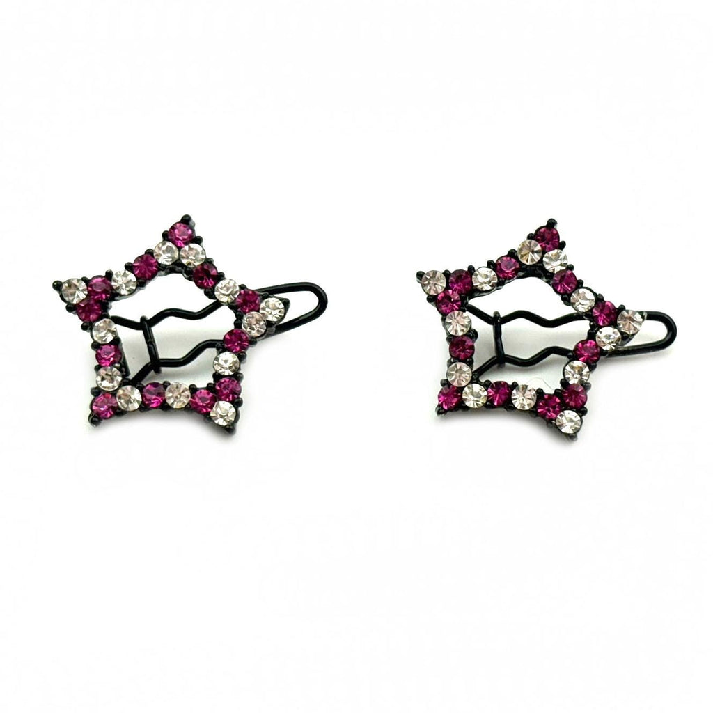 Barrettes cheveux étoile strass rose - Lot de 2