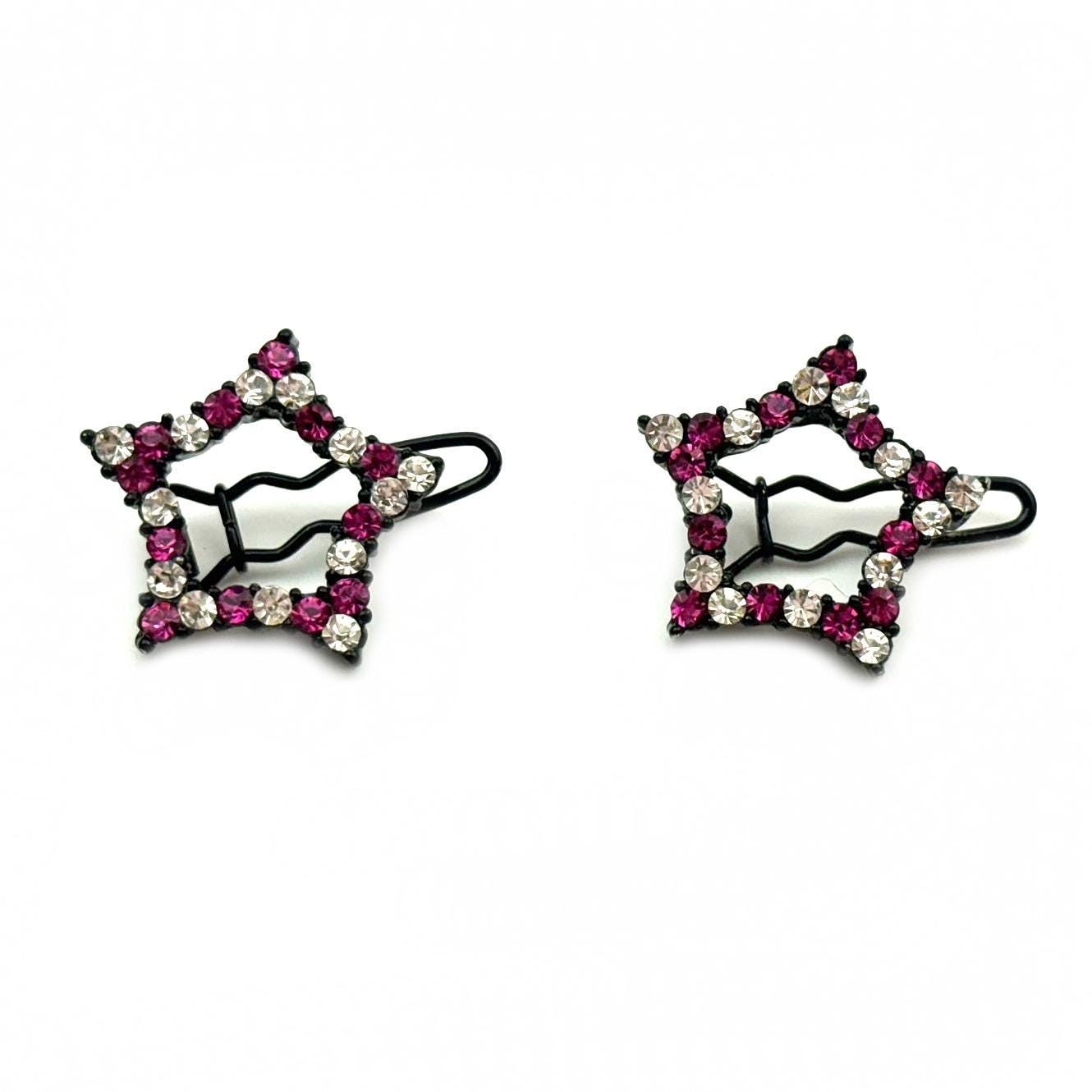 Barrettes cheveux étoile strass rose - Lot de 2