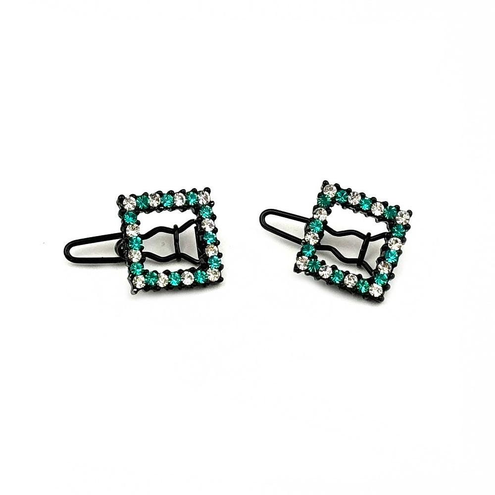 Barrettes cheveux carré en métal et strass - Lot de 2