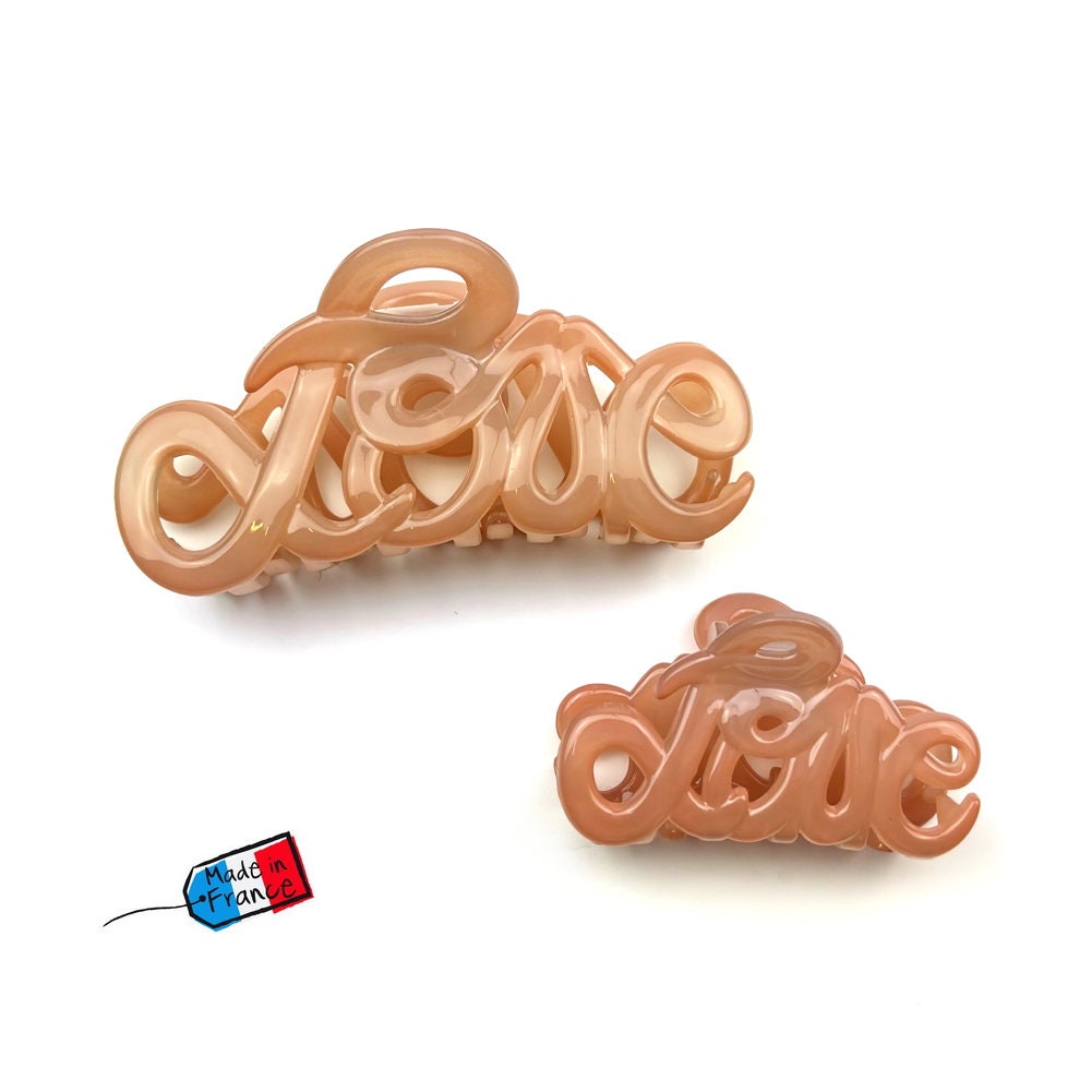 Pinces à cheveux "Love" 8,5cm en acétate, élégante, Made in France