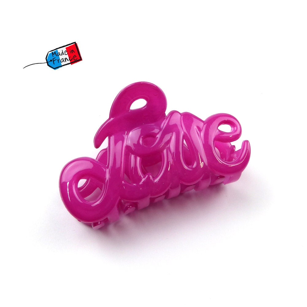 Pince à cheveux "Love" 5,5cm en acétate, fuchsia, qualité premium, Made in France