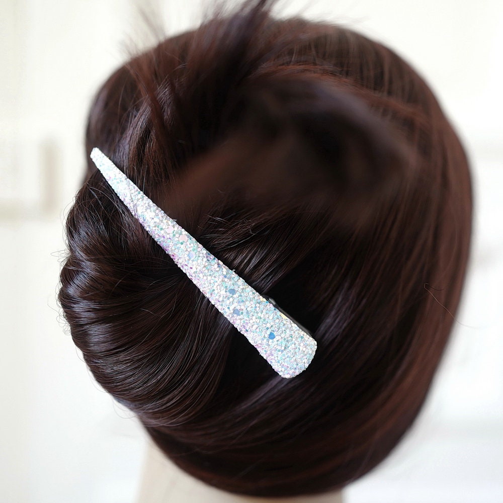 Grande pince cheveux concorde paillette 10.5cm - blanc irisé