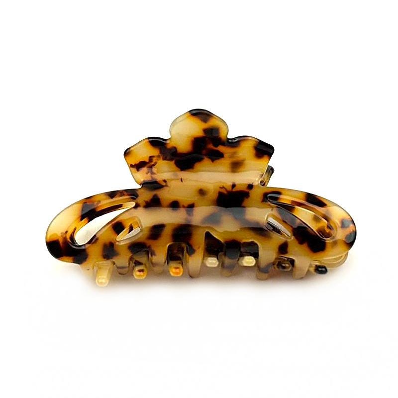 Pince crabe en acétate motif tortue – Fait main 8 cm | Beige 