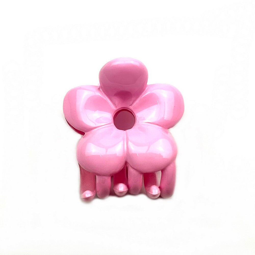 Pince à cheveux crabe motif fleur 4.5cm rose