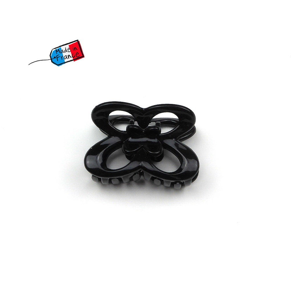 Pince à cheveux papillon 5cm en celluloid noir made in france