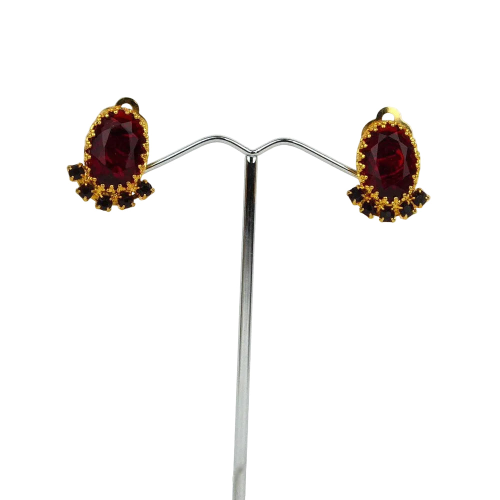 Boucle d'oreille clip vintage rouge 2cm laiton doré style rétro