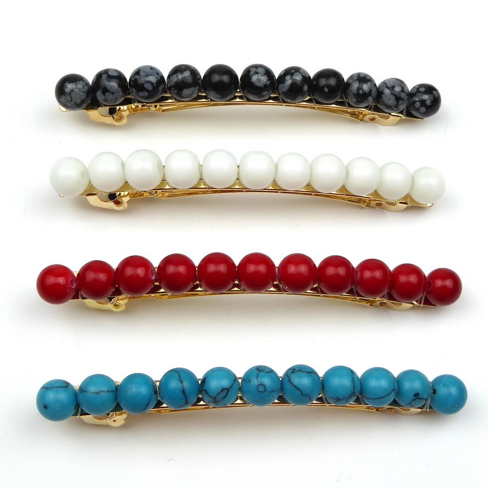 Barrette cheveux 8cm, perles 8mm