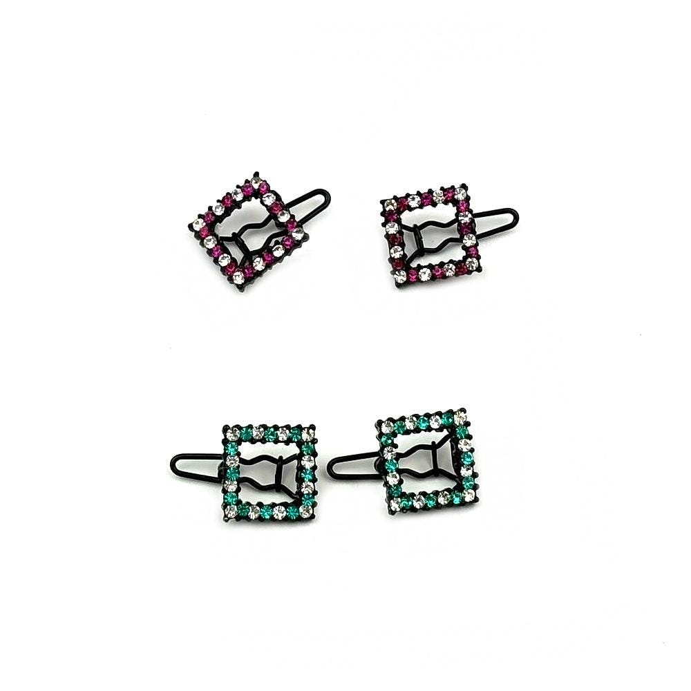 Barrettes cheveux carré en métal et strass 