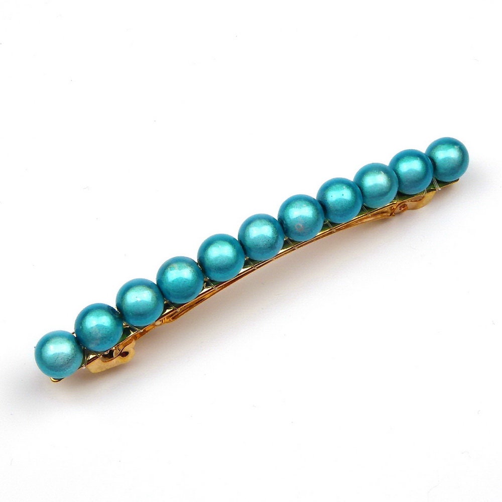 Barrette cheveux 8cm, perles translucides