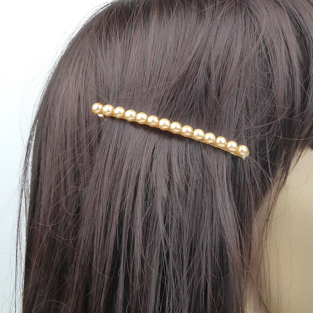 Barrette cheveux fine 8cm, perles nacrées