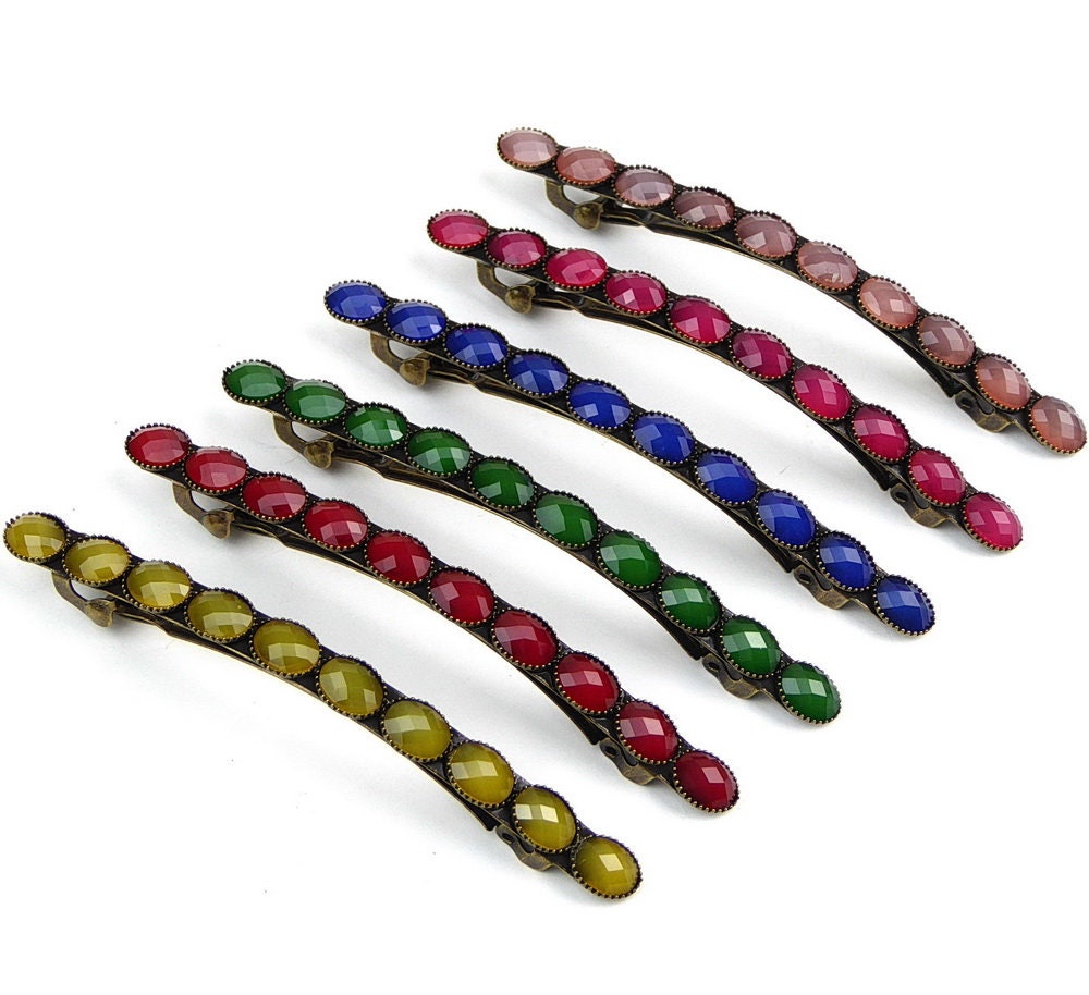 Barrette cheveux longue avec perles à facette vintage 9cm