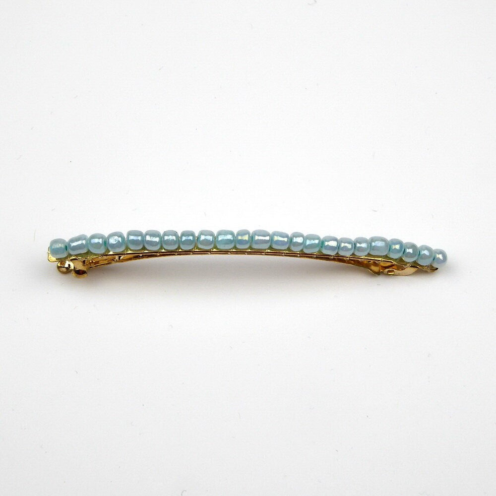 Barrette Cheveux Fine Perles de Rocaille Bleu 8cm