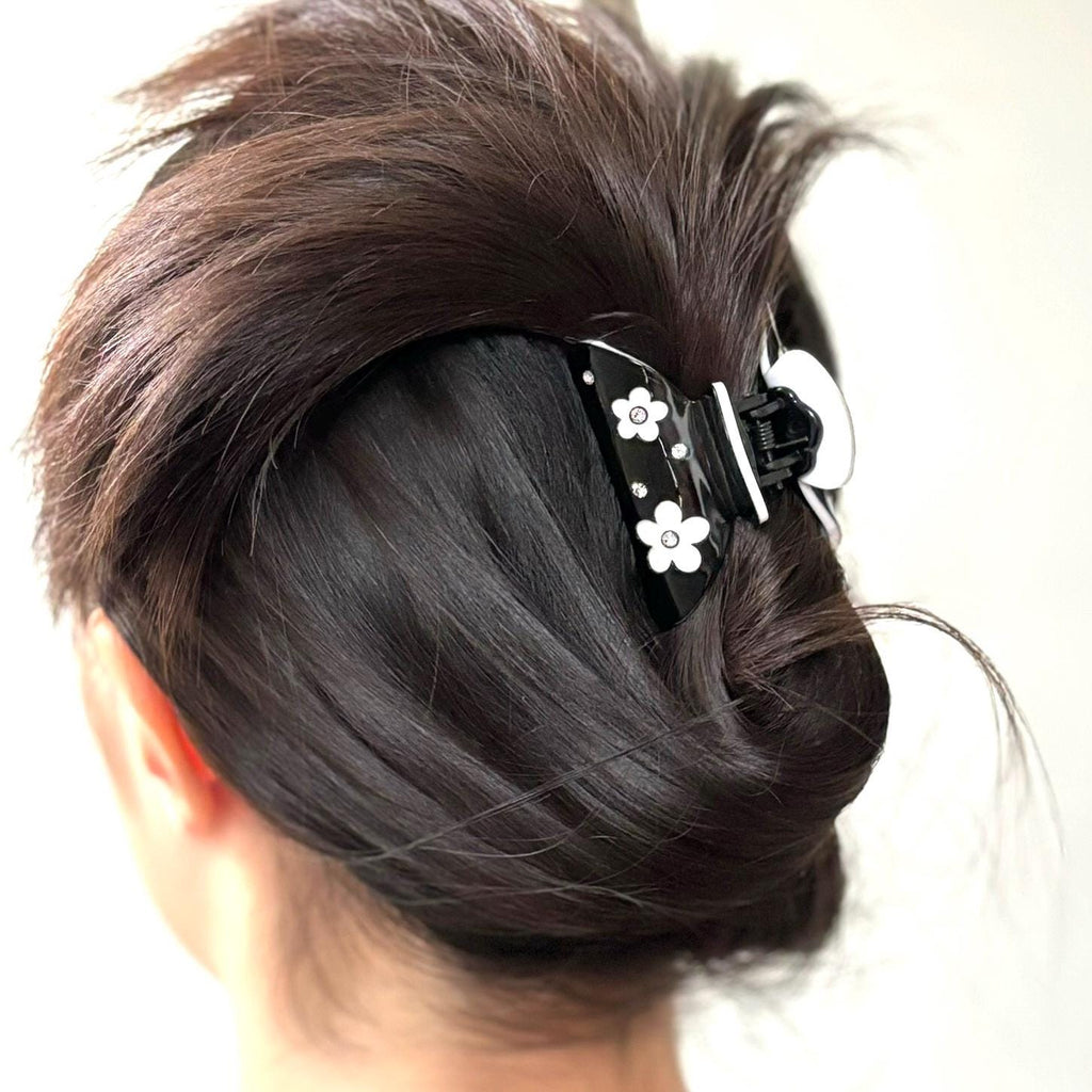 Petite pince à cheveux fleur cristaux – 5,5 cm | Noir 
