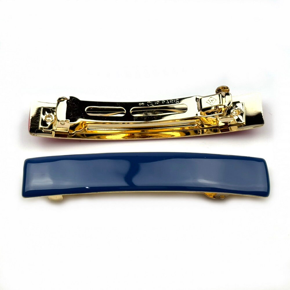 Barrette Cheveux Émail Bleu Marine 9cm Métal Doré