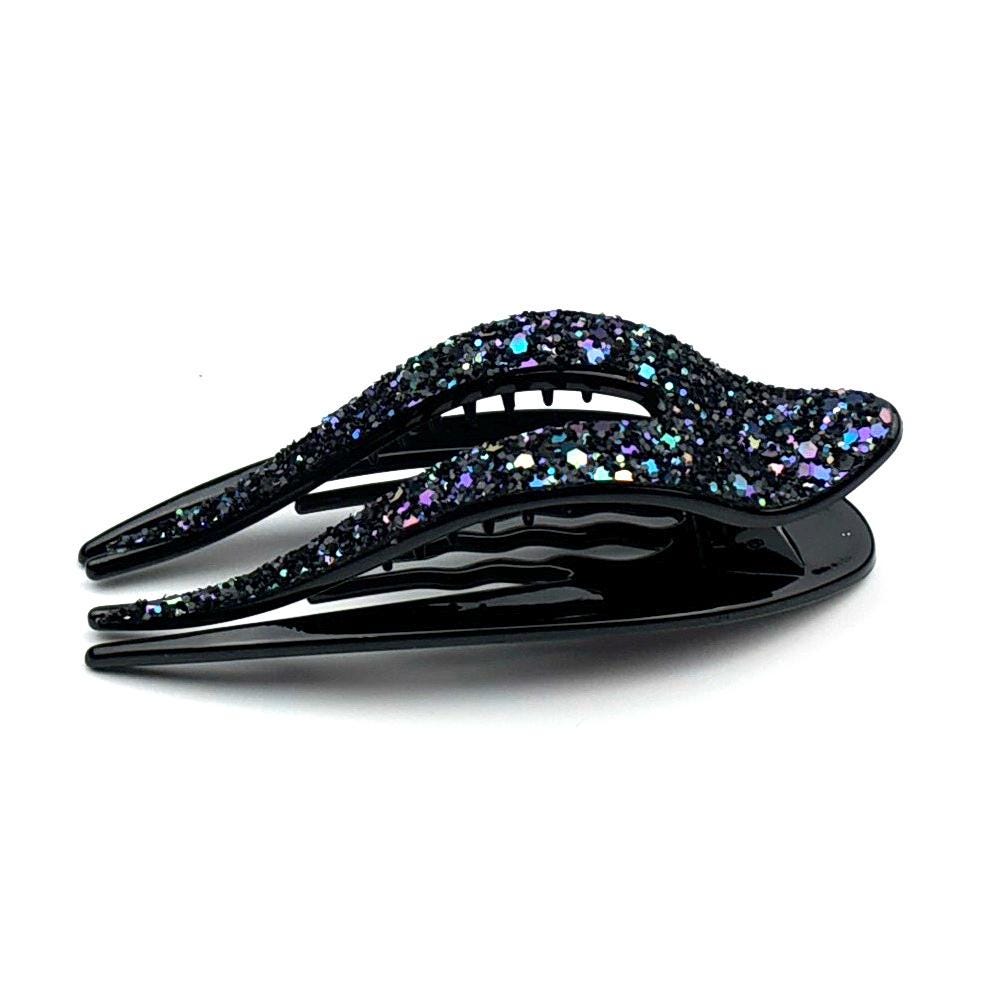 Pince à cheveux bec 11,5cm avec paillettes multicolores foncées