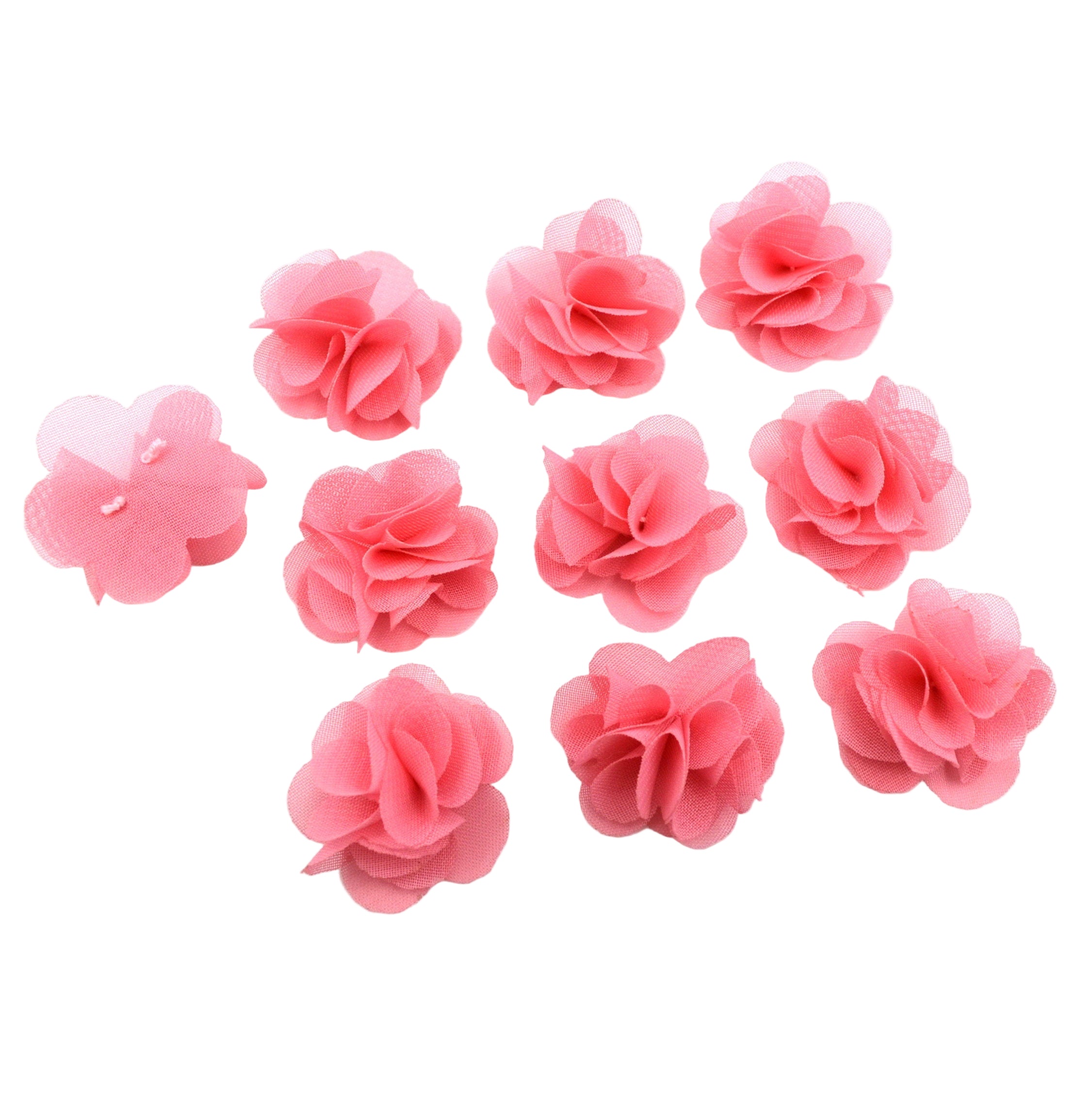 Lot de 10 petites fleurs voile rose foncé