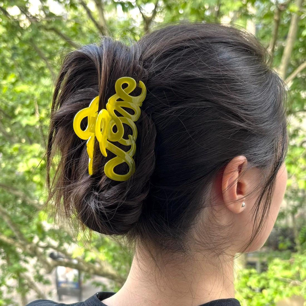 Pince à cheveux "Love" 8,5cm en acétate, jaune, qualité premium, Made in France