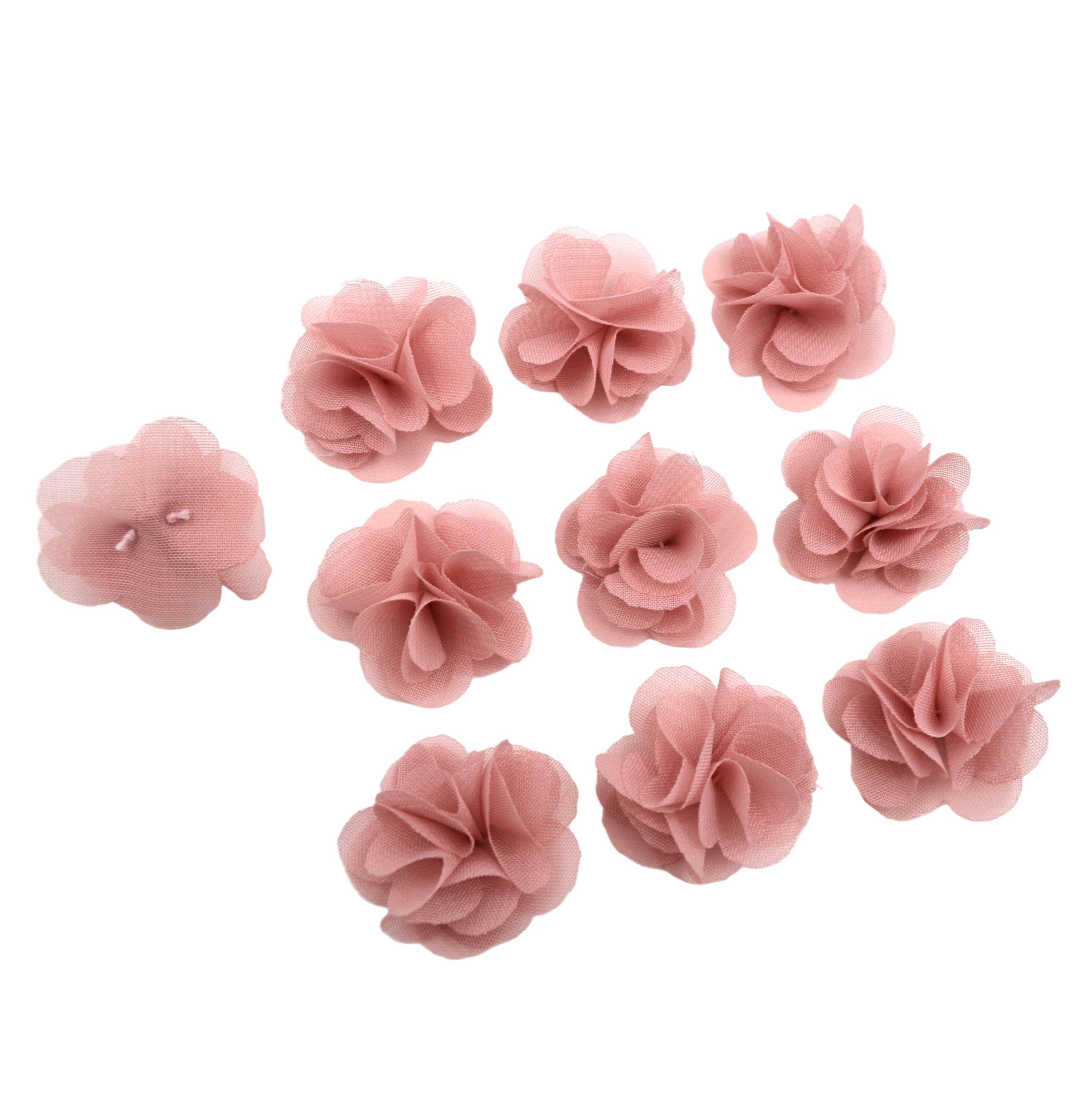 Lot de 10 petites fleurs voile vieux rose