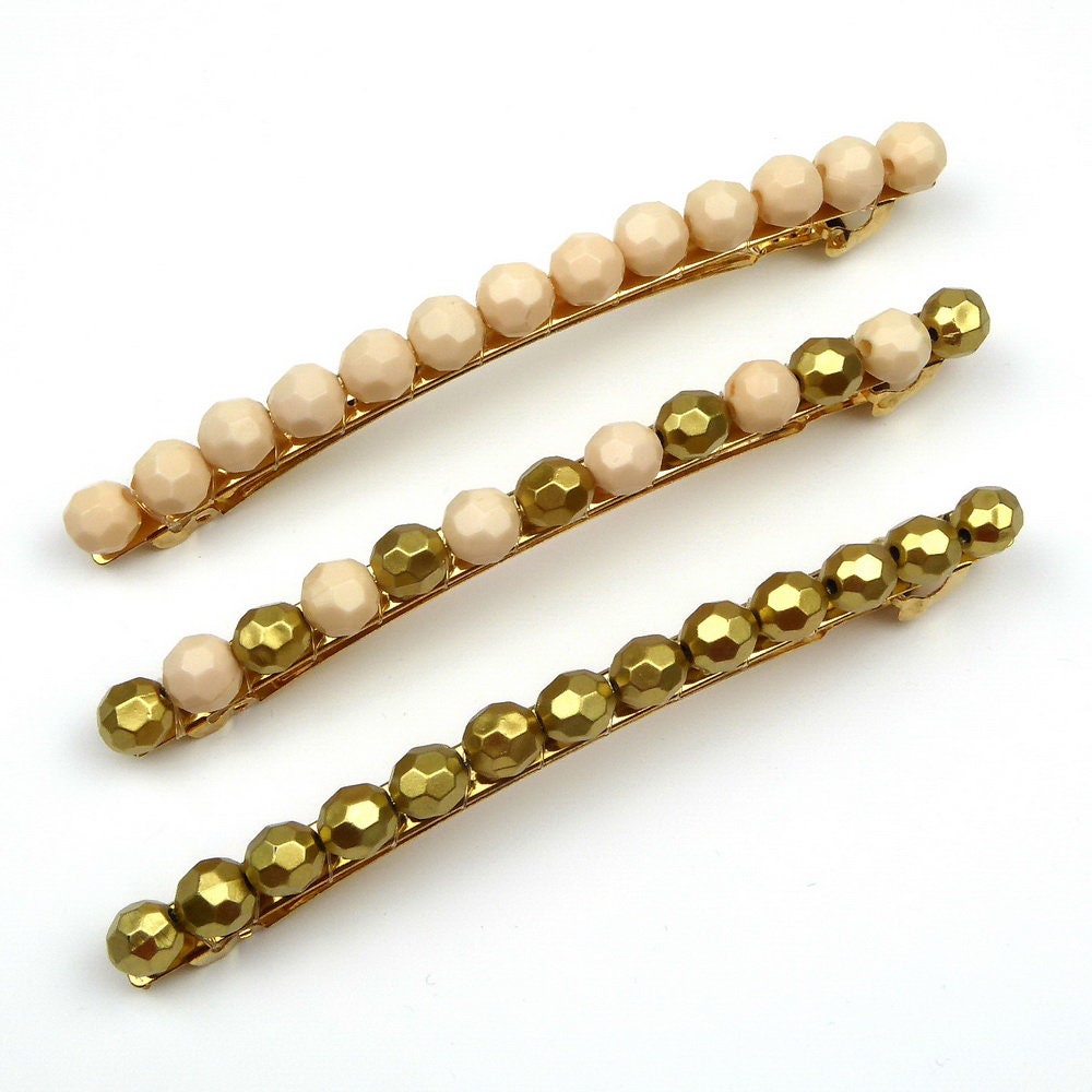 Barrette cheveux longue 10cm perle facette