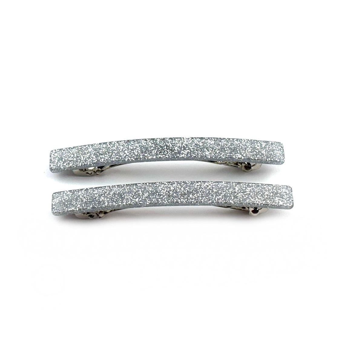 Barrettes cheveux fines paillette 7cm argent - Lot de 2