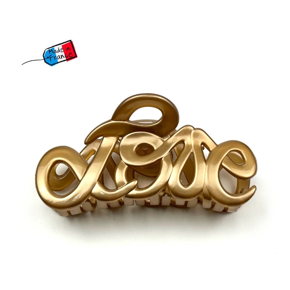 Pince à cheveux "Love" 8,5cm en acétate, doré, Made in France