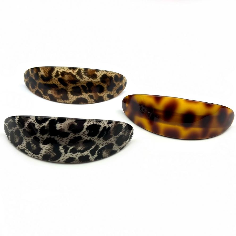 Barrette cheveux ovale incurvée léopard 9.5cm, cheveux épais