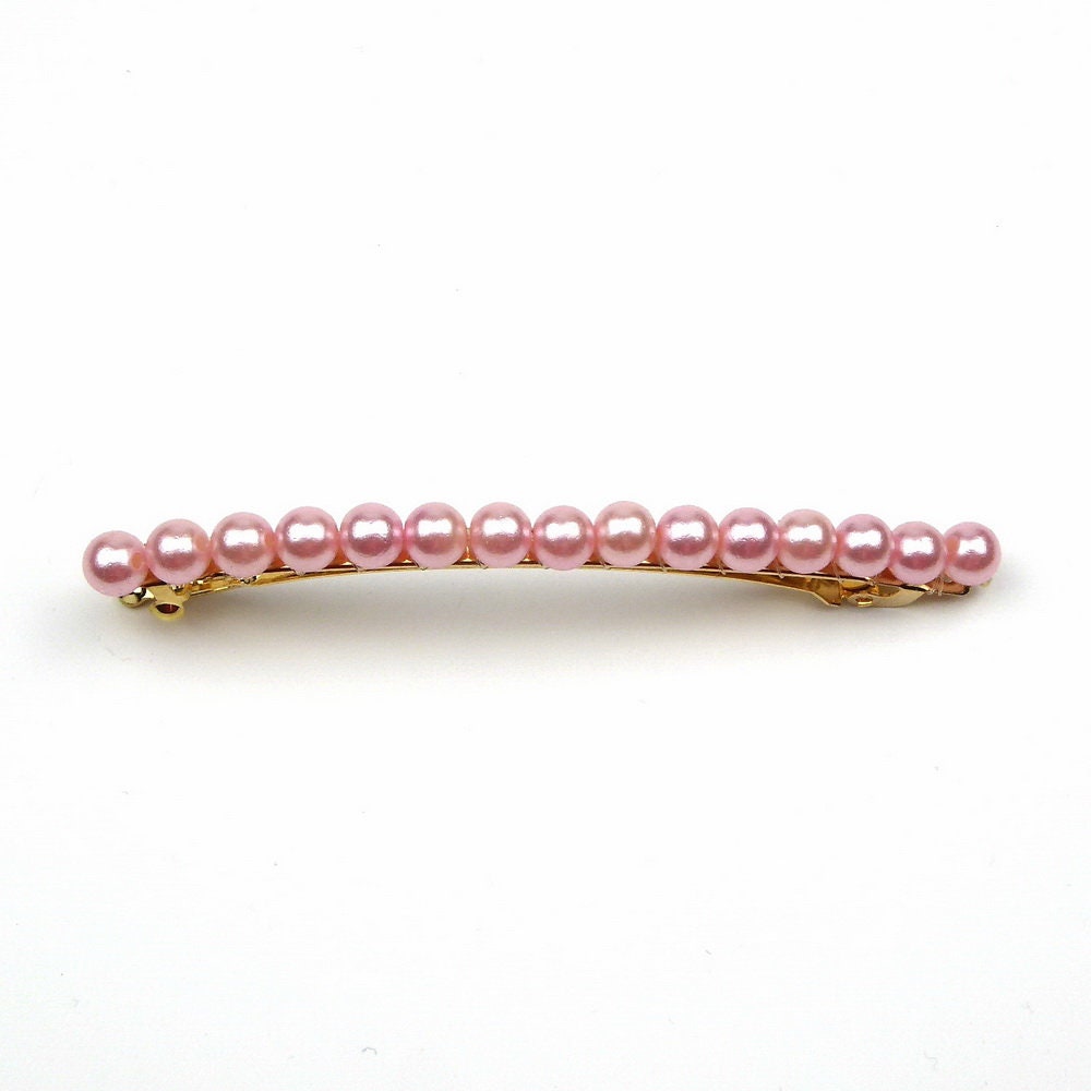 Barrette cheveux fine 8cm, perles nacrées rose