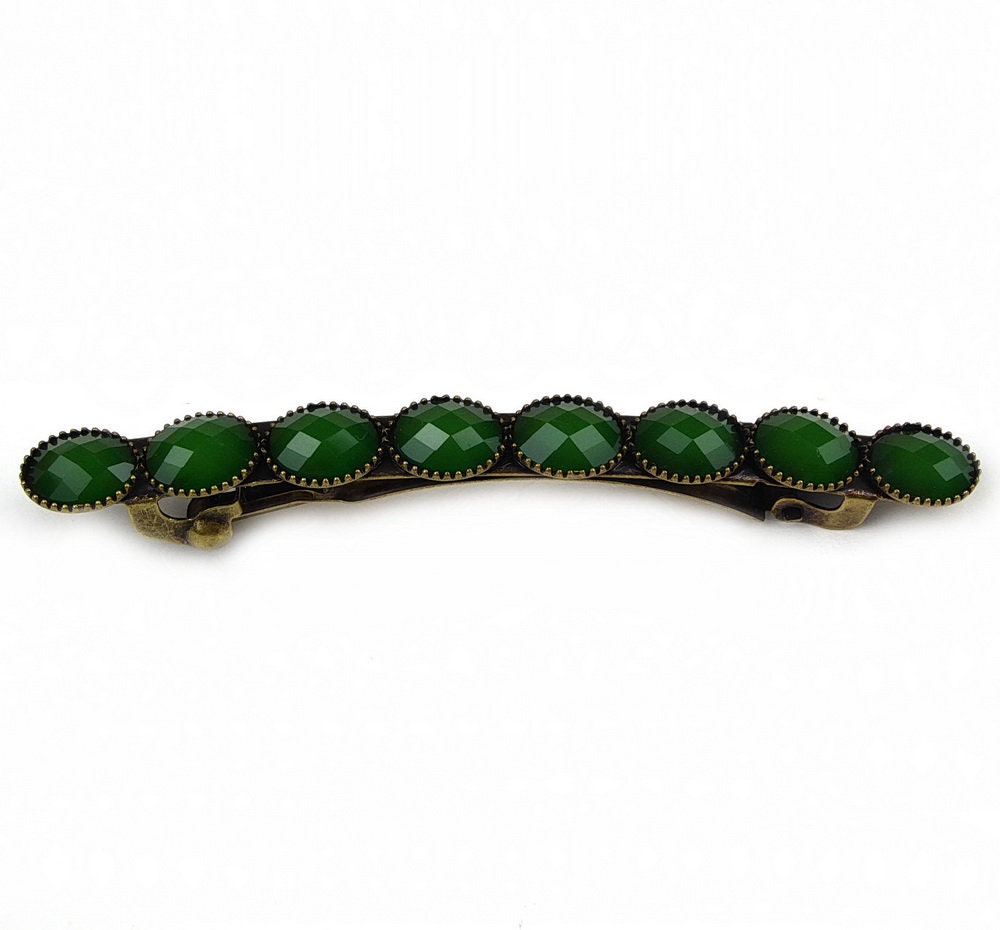 Barrette cheveux avec perles à facette vintage vert 7cm