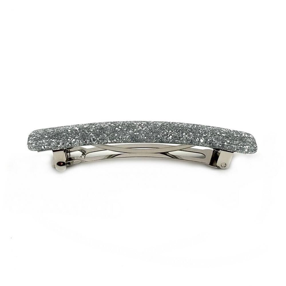 Barrette cheveux 9cm acétate fait main paillette argent