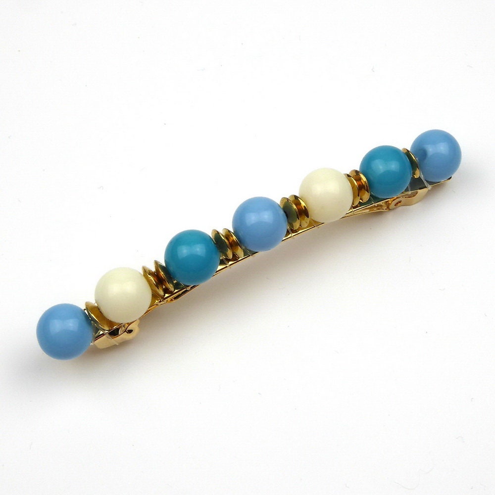 Barrette Cheveux 8cm Perles Fantaisie Bleu