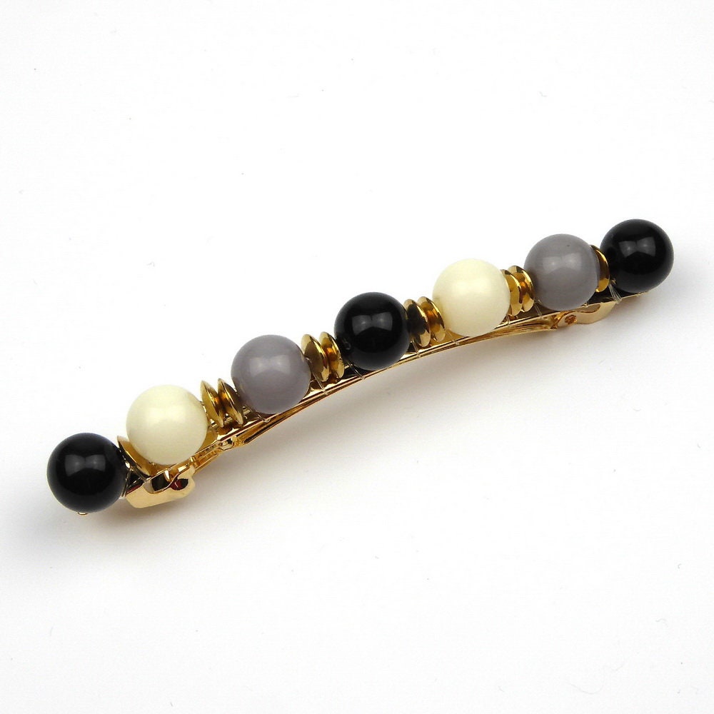 Barrette Cheveux 8cm Perles Fantaisie Gris
