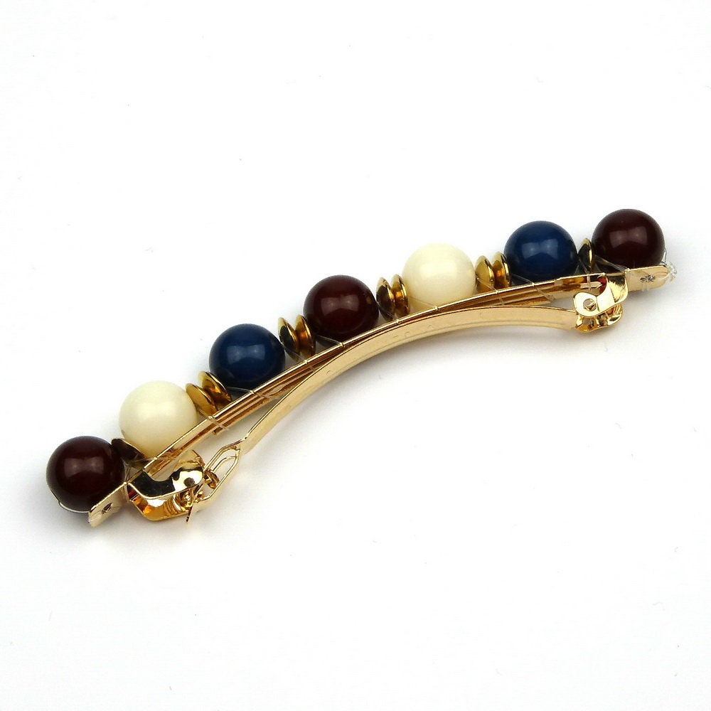 Barrette Cheveux 8cm Perles Fantaisie Noir Fait main Cheveux fins