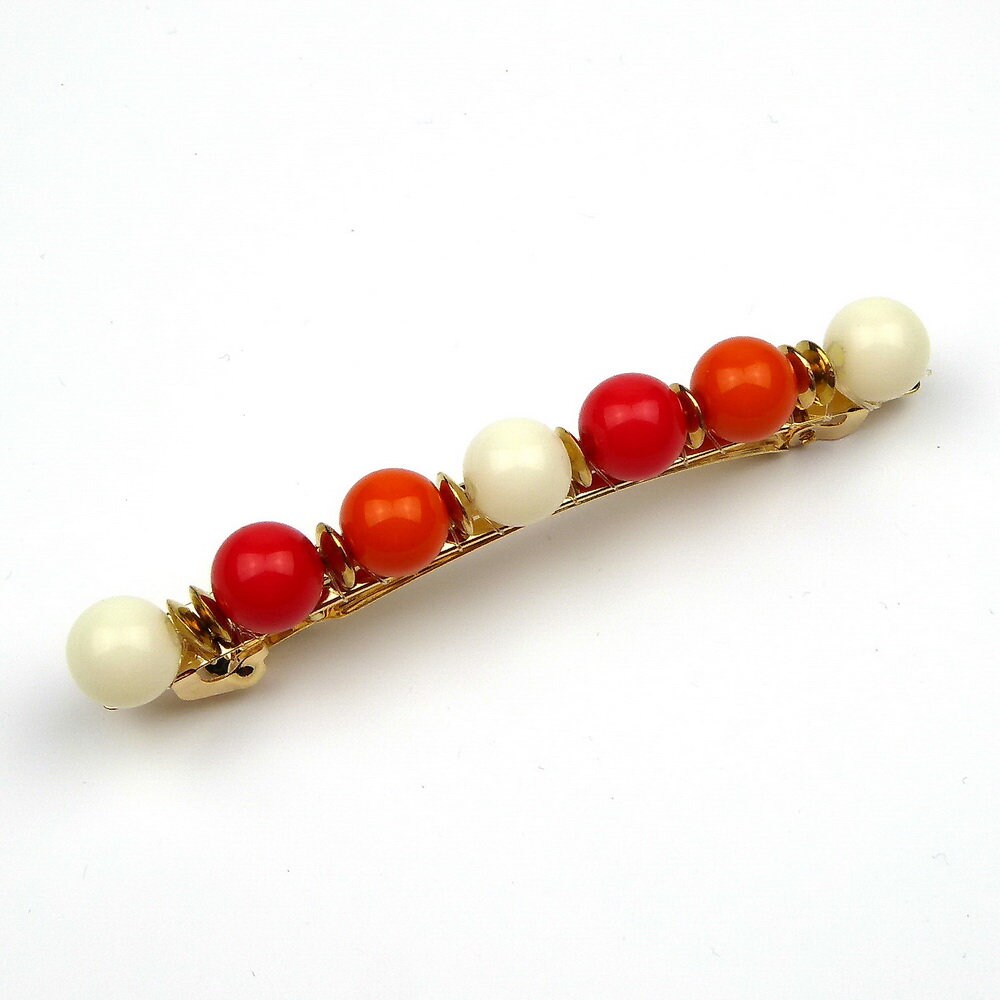 Barrette Cheveux 8cm Perles Fantaisie Rouge