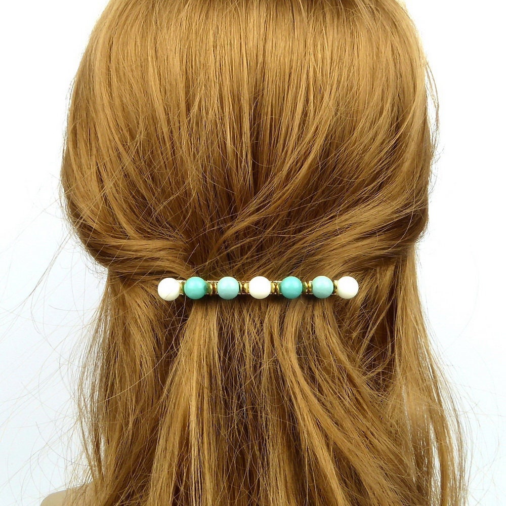 Barrette Cheveux 8cm Perles Fantaisie turquoise