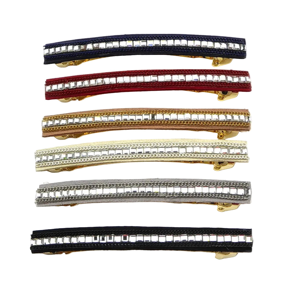 Barrette Cheveux Longue 9.5cm Velours Chaine Strass