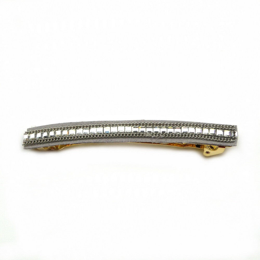 Barrette Cheveux Longue 9.5cm Velours  gris Chaine Strass
