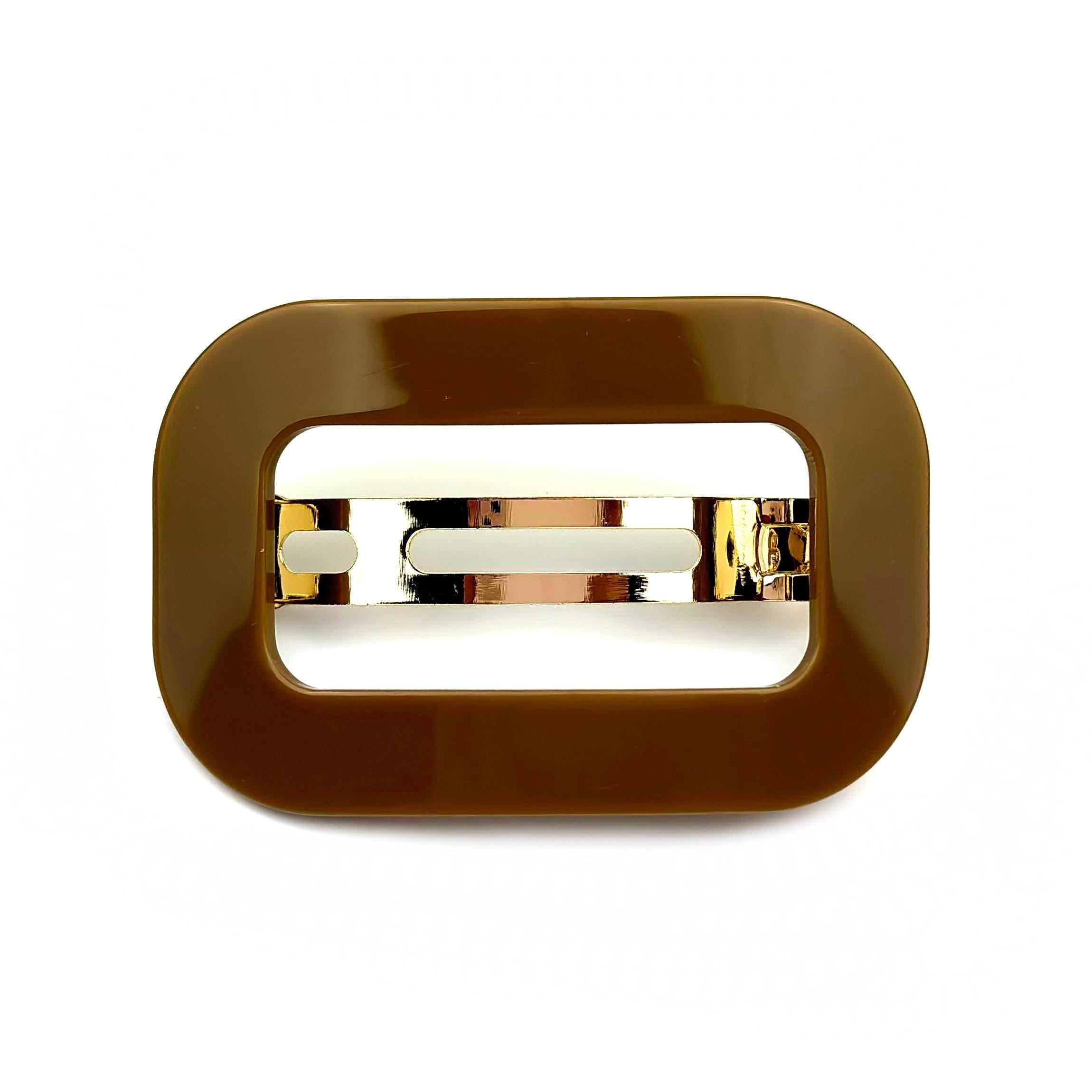 Barrette Cheveux Ajourée Acétate 7cm marron Fait Main - Monture Dorée