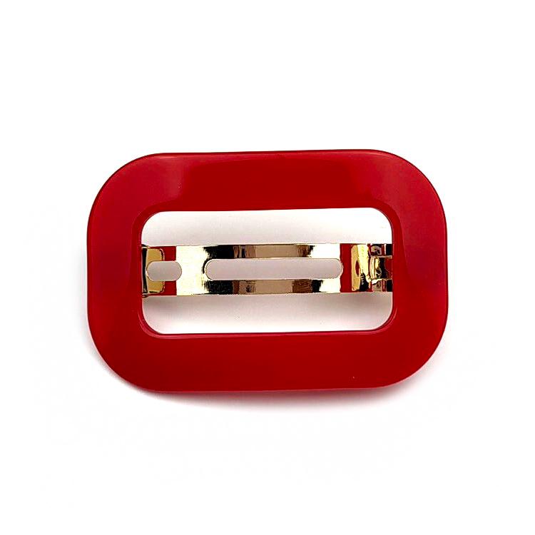 Barrette Cheveux Ajourée Acétate 7cm Fait Main rouge - Monture Dorée