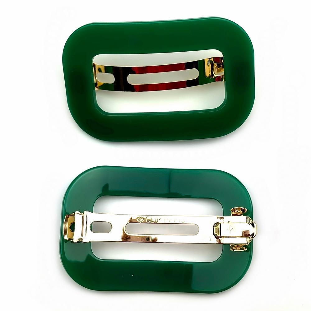 Barrette Cheveux Ajourée Acétate vert 7cm Fait Main - Monture Dorée