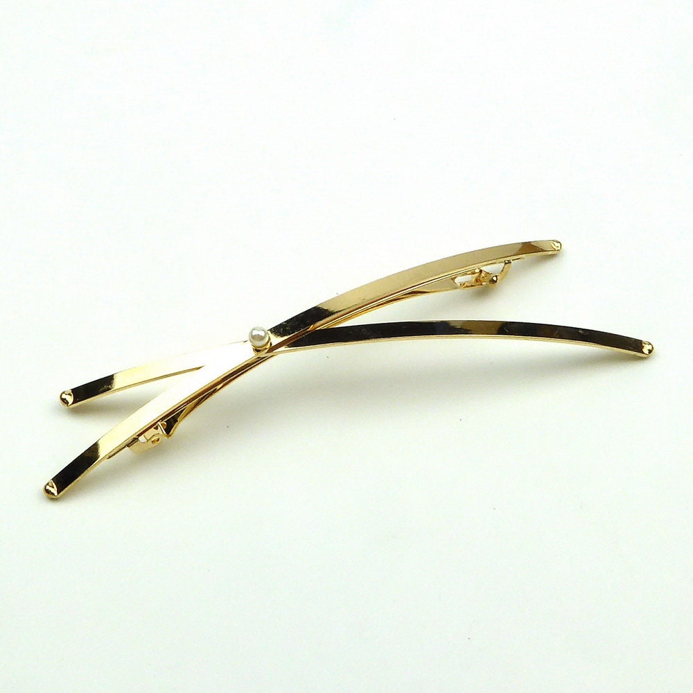 Barrette Cheveux Longue Croix 13cm Métal Doré cheveux fins