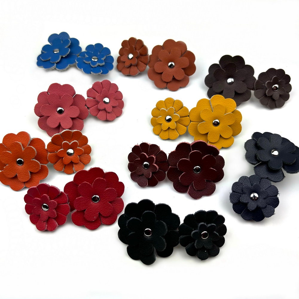 Barrette Cheveux Cuir 2 Fleurs 