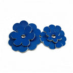 Barrette Cheveux Cuir 2 Fleurs 7,5cm Bleu